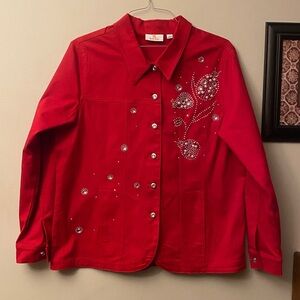 Quacker Factory Red Embellished Jean Jacket NWOT